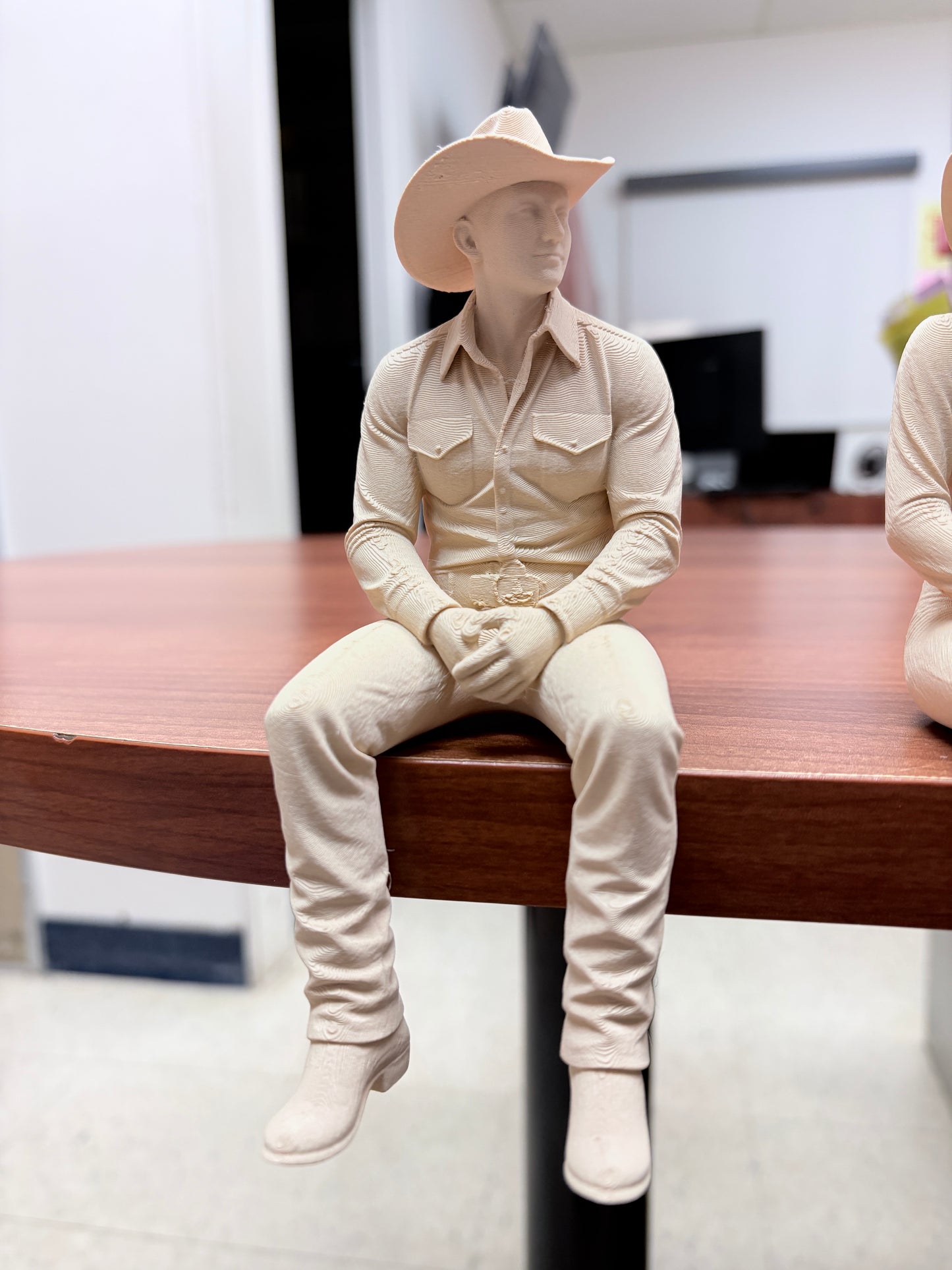 Cowboy Shelf Sitter – Wood-Tone 3D Printed Figurine