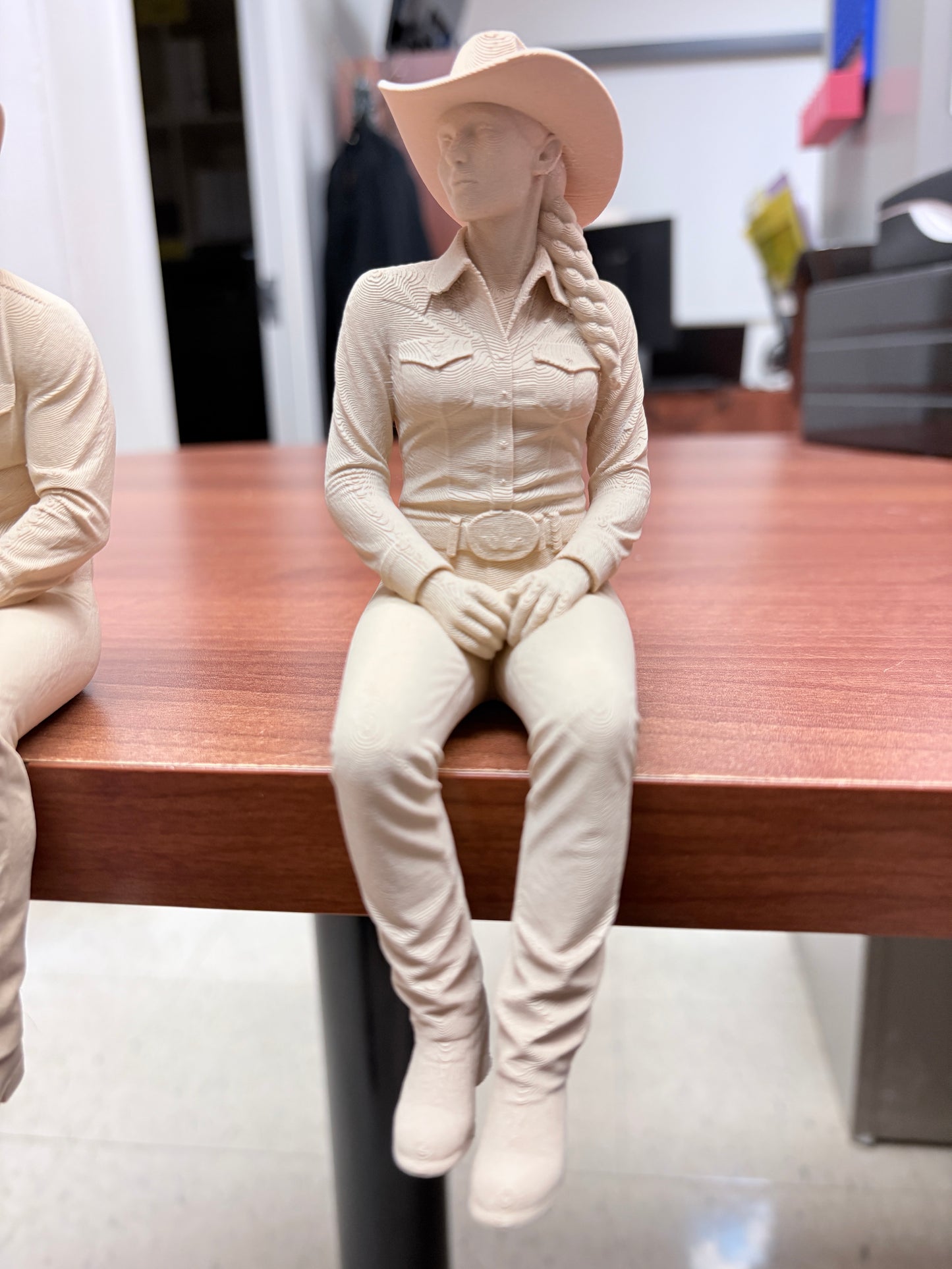 Cowgirl Shelf Sitter – Wood-Tone 3D Printed Figurine