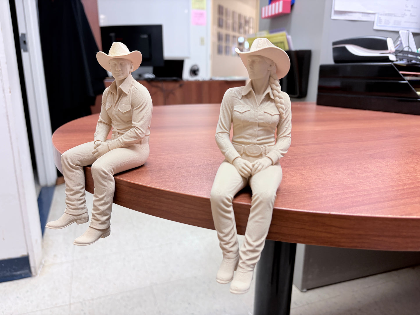 Cowboy & Cowgirl Shelf Sitters – Wood-Tone 3D Printed Figurine Set